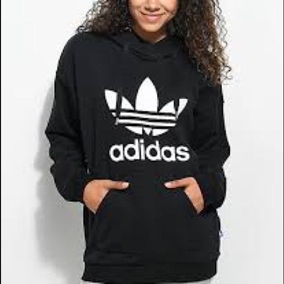 adidas Tops - Black/White Adidas Kangaroo Pocket Hoodie Sz. S